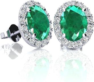 SuperJeweler 2 3/4 Carat Oval Shape Gemstone and Halo Diamond Earrings In Sterling Silver