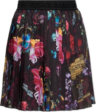 Versace Jeans Couture Rokken, Dames, Zwart, XS, Geplooide rok met kleurrijke print