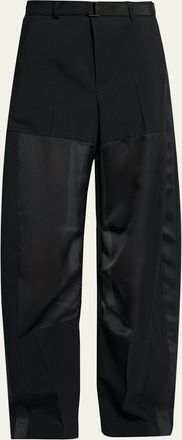 sacai Patchwork Wool Wide-Leg Pants With Belt