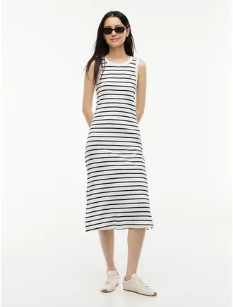 Tommy Hilfiger Womens Striped Rib-Knit Tank Dress - Ecru - XXL