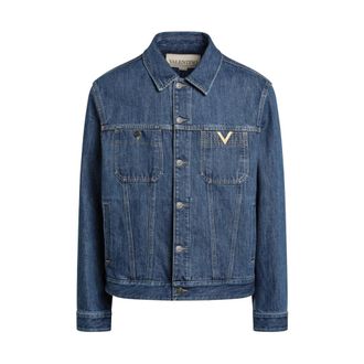 Valentino Garavani Denim Jackets, male, Blue, Size: XL Giubbino VGold