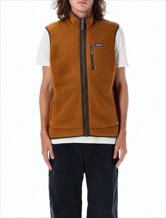 Patagonia Textured Fleece Vest With High Collar And Zippered Pockets
