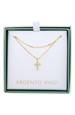 Argento Vivo Layered Mini Cross Pendant Necklace in Gold at Nordstrom Rack