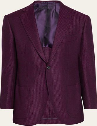 Cesare Attolini Mens Cashmere Diagonal-Texture Single-Breasted Sport Coat