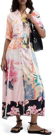 Desigual Floral Mixed Print Shirtdress in Pink at Nordstrom, Size X-Small