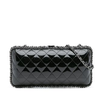 Chanel Pre-owned Womens Quilted Patent Chain Around Clutch - Black Leather - One Size