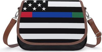 Generic Police And Firefighter U.S.A. Flag Womens Crossbody Bag Fashion Shoulder Handbags Message Tote Bag with Adjustable Strap