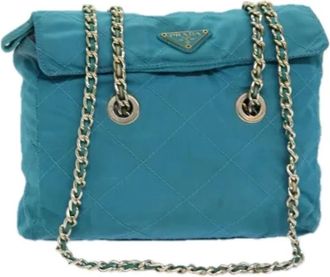 Prada Pre-owned Shoulder Bags, female, Blue, Size: ONE SIZE Pre-owned Nylon Shoulder Bag