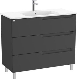 Roca Mueble Centrado 1000mm Aleyda Con Patas 3 Cajones + Lavabo Negro Mate