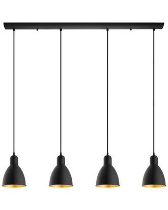 Eglo Eglo Priddy 4 Light Linear Pendant With Black Finish & Black & Gold Shades