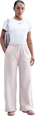 Nike Sportkleding voor dames: joggingbroek van clubfleece met wijde pijpen en middelhoge taille (Cr&egrave;me/roze)