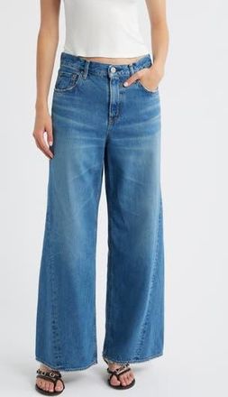Moussy Vintage Atlanta Twisted Seam Wide Leg Jeans in Blue at Nordstrom Rack, Size 30