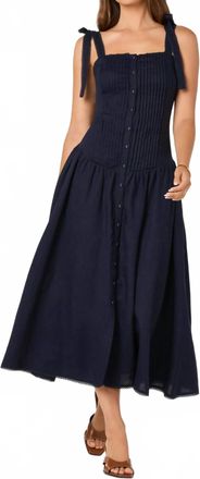 Astr Marie Drop Waist Midi Dress In Navy
