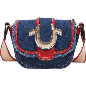 True Religion Asher Frayed Edge Mini Flap Crossbody Bag in Dark Denim at Nordstrom Rack