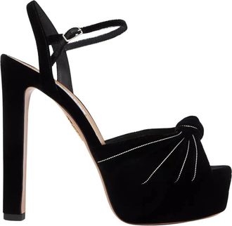 Aquazzura Zwarte Fluweel Plateau Sandalen - Dames - Sandalen met hakken - Zwart - 41 EU - Su&egrave;de - Schoenen