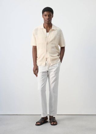 Mango Pantaloni slim fit cropped lino cotone bianco sporco - Uomo - 44 - MANGO MAN
