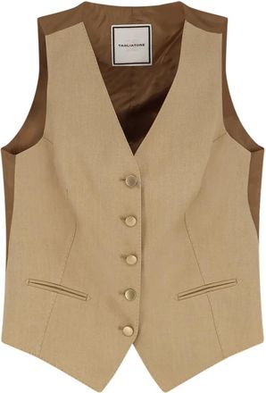 Tagliatore V-hals Gilet met Vijf Knopen - Dames - Gillet - Beige - XS - Leer - Kostuums