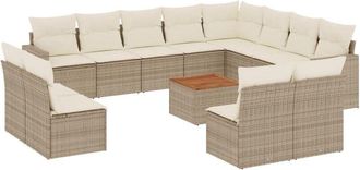 vidaXL Set Sof&aacute;s De Jard&iacute;n Con Cojines 13 Pzas Rat&aacute;n Sint&eacute;tico Beige Vidaxl
