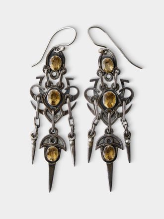 Mahnaz Collection Womens Vintage Sterling Silver and Citrine Drop Earrings
