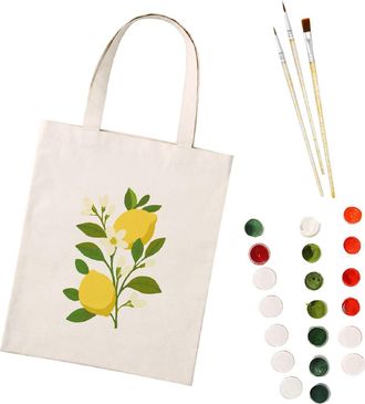 Generic CXINLky Painting by Numbers Canvas Bag, Creative DIY Painting by Numbers Shoulder Bag Handbag with Large Capacity, 04-Lemon, Medium