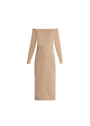 Fendi Beige Jersey Off-Shoulder Midi Dress Size 40
