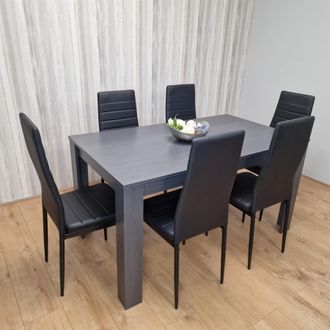 Kosy Koala Modern Grey Dining Table Set with 4 Grey Velvet Chairs & 1 Bench - Dining Room Furniture Set in Brown