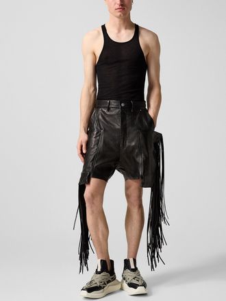 Rick Owens Mens Fringe pockets leather short