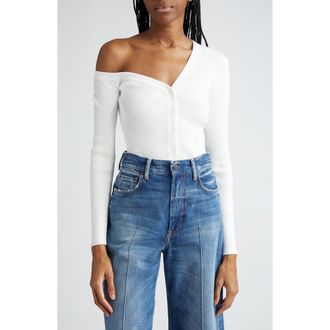 Staud Craftsman One-Shoulder Rib Cardigan in Ivory at Nordstrom Rack, Size X-Large
