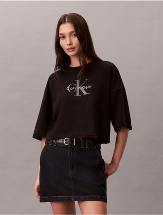Calvin Klein Jeans Calvin Klein Womens Monologo Cropped Boxy T-Shirt - Black - XL