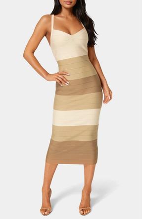Bebe Colorblock Bandage Midi Dress in Brown/Multi at Nordstrom Rack, Size Medium