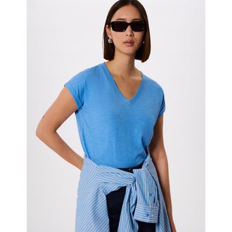 Whistles Willa V-Neck Cap Sleeve T-Shirt in Blue at Nordstrom, Size X-Small