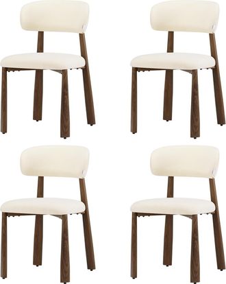 Woltu Woltu Juego De 4 Sillas De Comedor De Tela De Chenilla - Sillas De Cocina Modernas Con Patas Efecto Madera Para Sal&oacute;n, Color Crema