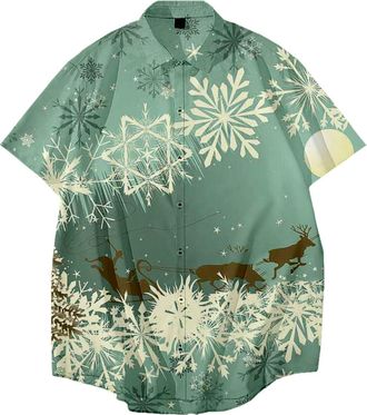 Generic 2024 Fashion Tshirts Tops for Men New Mens Casual Printed Short Sleeved Shirt Christmas Fashion Mens Shirts Medium (Green, XXXXXXXXL)