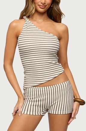 Edikted Abril One-Shoulder Stripe Tank in Beige at Nordstrom, Size X-Small