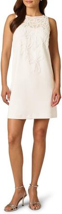 Adrianna Papell Beaded Bow Crepe Shift Dress in Ivory at Nordstrom, Size 10