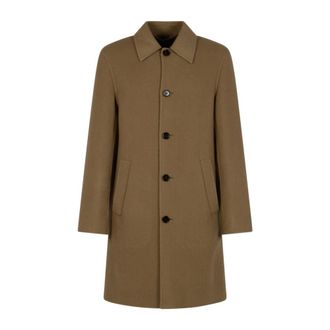 Burberry Single-Breasted Coats, male, Brown, Size: XL Mid-length Wool Car Coat