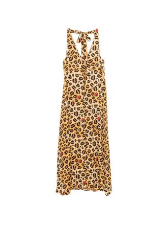 Alessandro Enriquez Leopard-Print Tie-Neck Dress - Beige