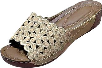 Generic 2026 Women Summer Solid Slip On Casual Open Toe Comfortable Beach Shoes Sandals Slippers (Khaki, 4.5)