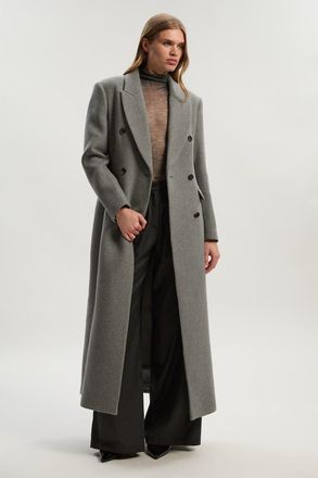 Karen Millen Wool Double Breasted Tailored Maxi Coat in Grey Marl at Nordstrom, Size 12