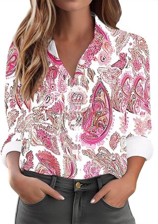 Generic Warehouse Deals Today Womens Casual Shirts UK 2025 Spring Summer Long Sleeve Collared Button Down Blouse Dressy Trendy Floral Printed Tops Ladies Eleg