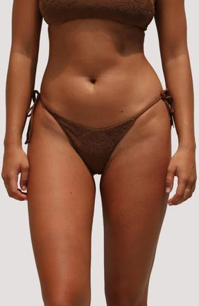Stone Fox Swim Palma Side Tie Swim Bottoms in Coconut Oil Hibiscus Toweling at Nordstrom, Size Medium