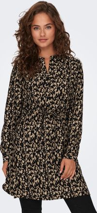 Only Druckkleid ONLY ONLCORY LIFE L/S V-NECK TUNIC WVN NOOS, Damen, Gr. S, N-Gr, schwarz (schwarz aop:cora graphic), Web, Obermaterial: 100% Polyester, gem