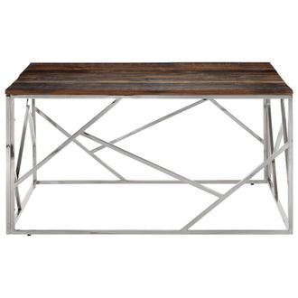 Berkfield Home Coffee Table Silver Stainless Steel & Solid Wood Sleeper