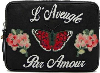 Gucci Womens Black Techno Canvas Embroidered Butterfly iPad Case Clutch