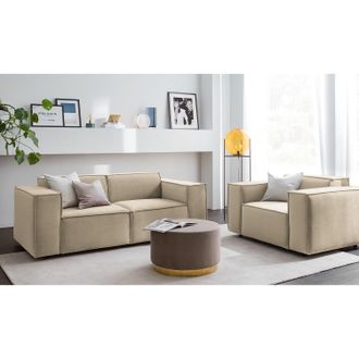 Studio Copenhagen home24 Sofa Kinx II 2-Sitzer Beige Samt 189x71x96 cm (BxHxT) Glamour