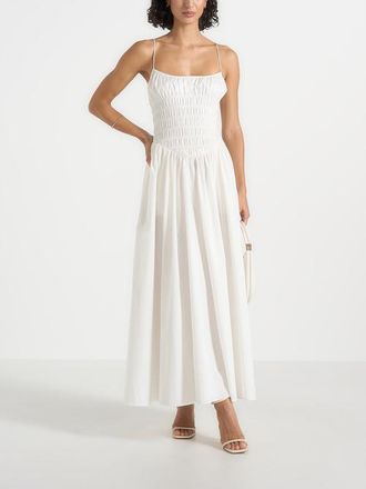 Mani&egrave;re De Voir Elva Smocked Waist Cotton Maxi Dress in White at Nordstrom, Size 12