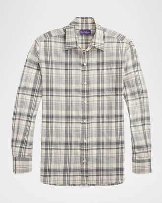 Ralph Lauren Purple Label Mens Plaid Twill Pocket Button-Down Shirt