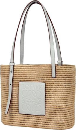 Loewe White Raffia Leather Basket Tote Bag (Pre-Owned)