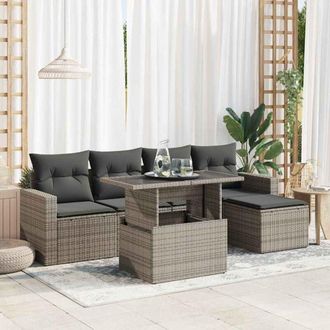vidaXL Set De Muebles De Jard&iacute;n 6 Pzas Y Cojines Rat&aacute;n Sint&eacute;tico Gris Vidaxl