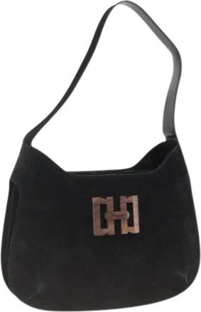 Ferragamo Pre-owned Shoulder Bags, female, Black, Size: ONE SIZE Pre-owned Suede Shoulder Bag
